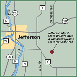 Jefferson Marsh State Wildlife Area and Jefferson Tamarack Swamp State Natural Area map