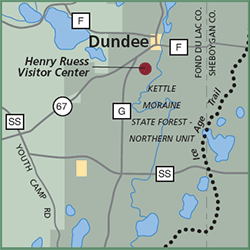 Kettle Moraine State Forest – Northern Unit, Ice Age Trail Visitor Center and Haskell Noyes Woods State Natural Area map