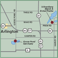 Madison Audubon Goose Pond Sanctuary, Erstad Prairie and Schoenberg Marsh Waterfowl Production Area map