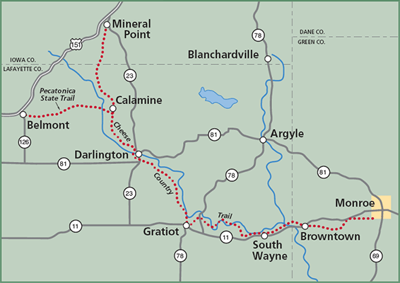 Pecatonica State Trail and Cheese Country Trails map