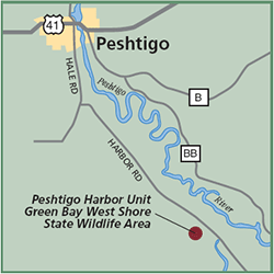 Peshtigo Harbor Green Bay West Shore Wildlife Area map